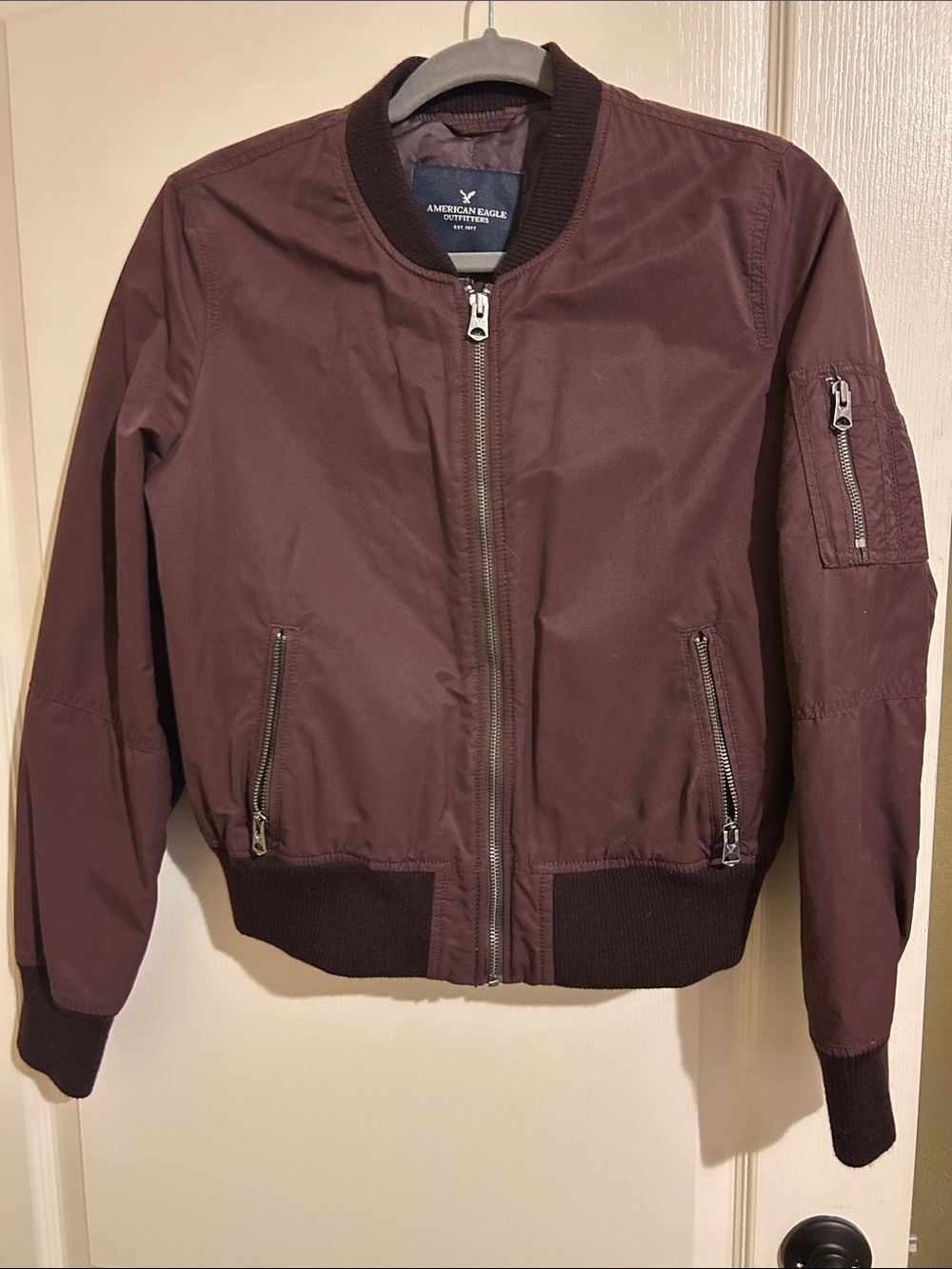 American Eagle Outfitters Men's Maroon Bomber Jacket